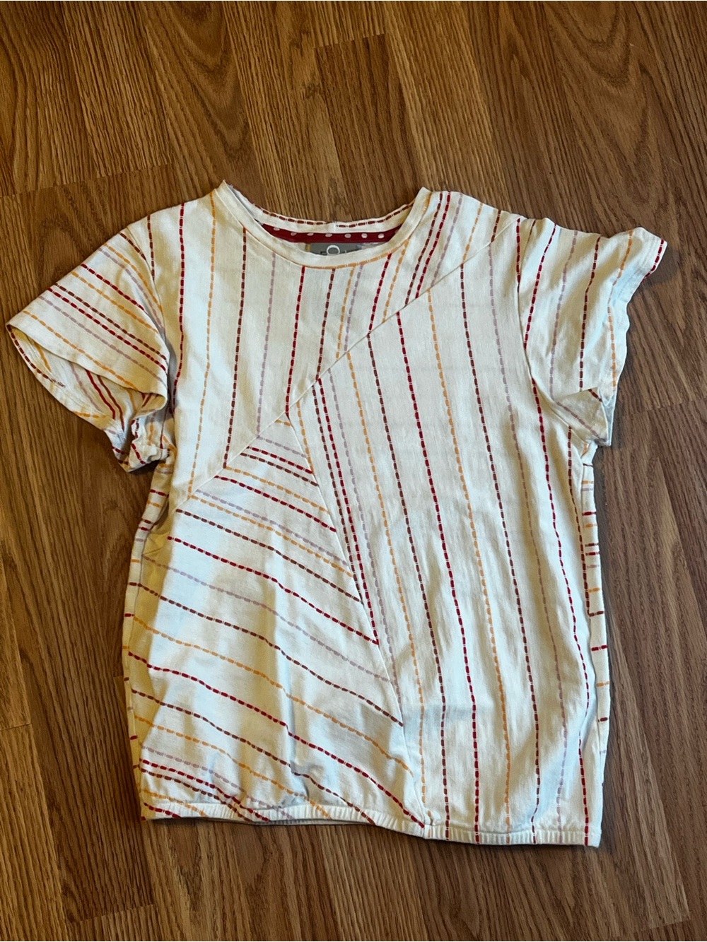 womans Dolan Cream Short-Sleeve Tee with Red Stripe Detail